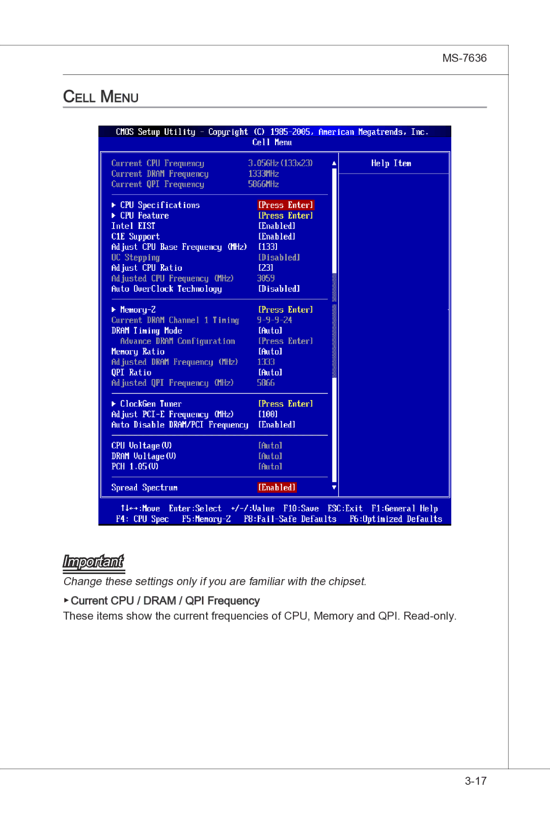 MSI H55M-P33 manual MS-7636 Cell Menu 