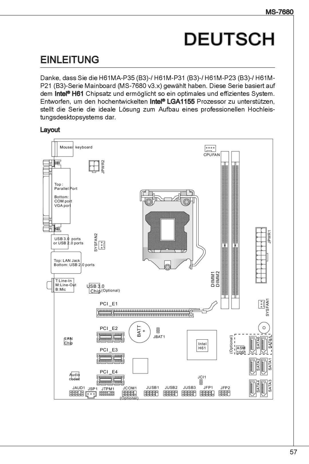 MSI H61M-P23 (B3) manual Deutsch, Einleitung 