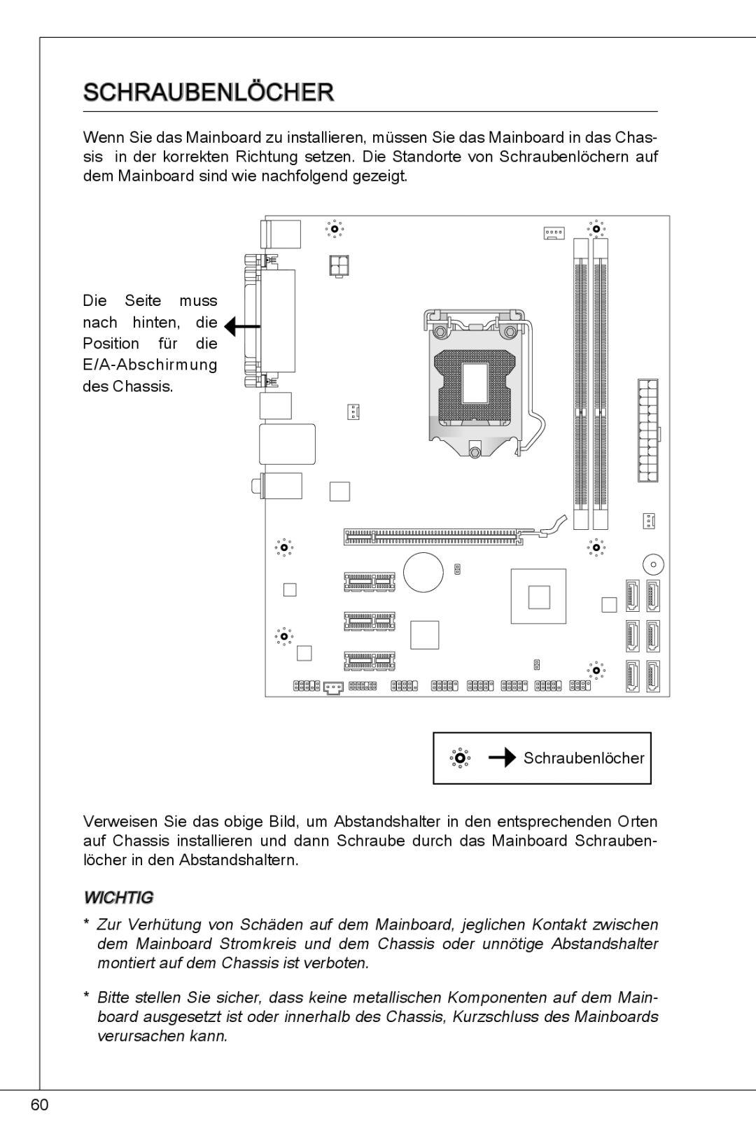 MSI H61M-P23 (B3) manual Schraubenlöcher 