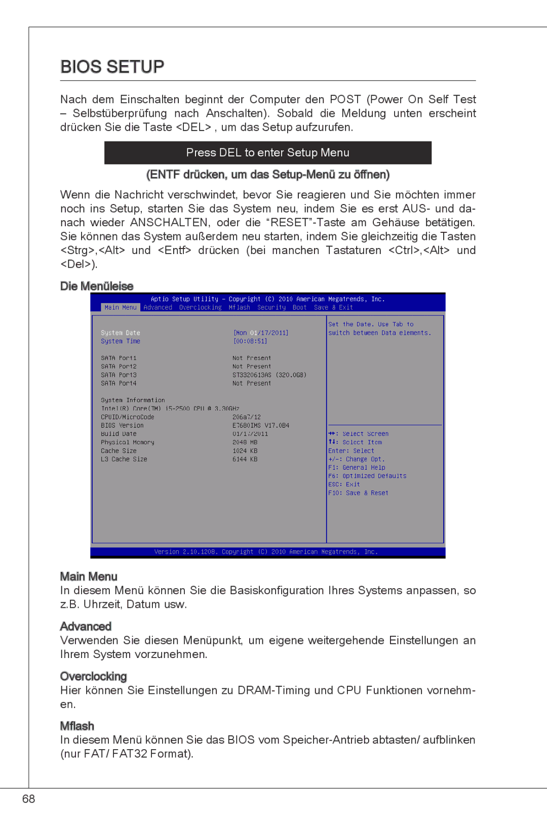 MSI H61M-P23 (B3) manual Bios Setup 