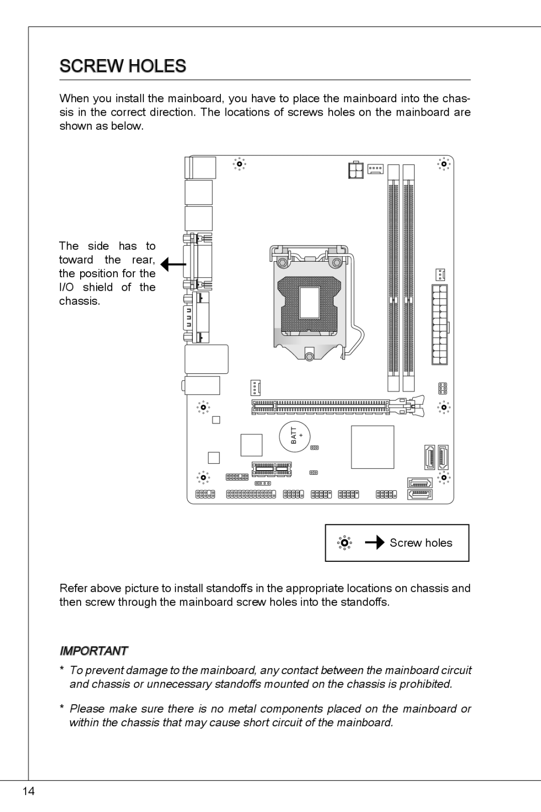 MSI H61M-P31/W8 manual Screw Holes 