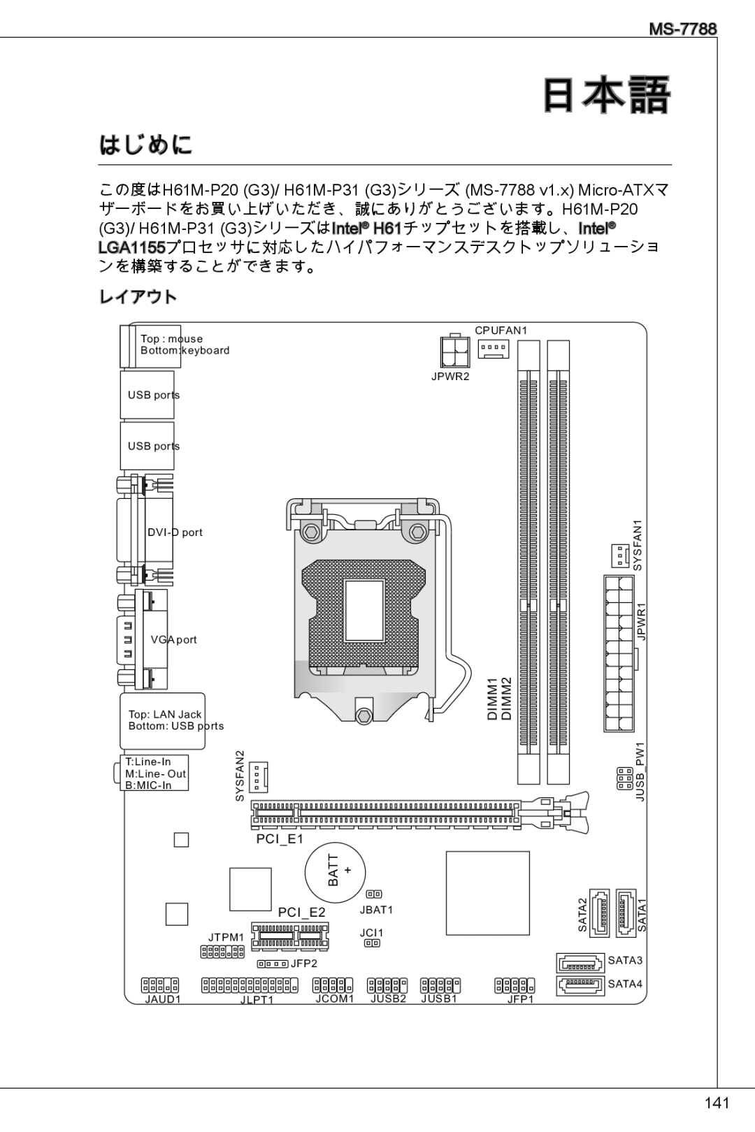 MSI H61M-P31/W8 manual 日本語, はじめに 