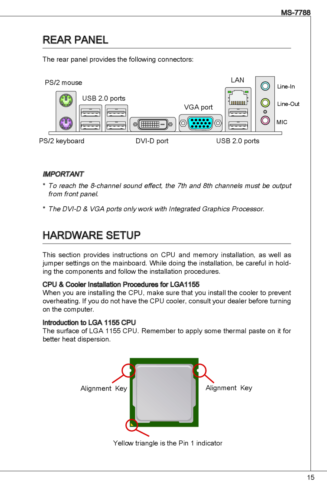 MSI H61M-P31/W8 manual Rear Panel 