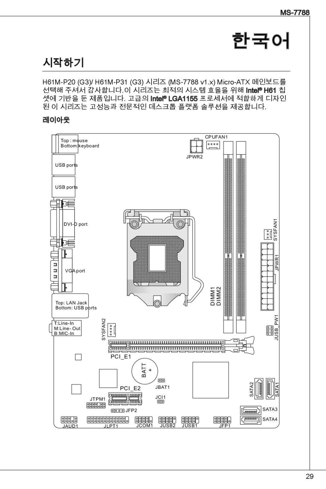 MSI H61M-P31/W8 manual 한국어, 시작하기 