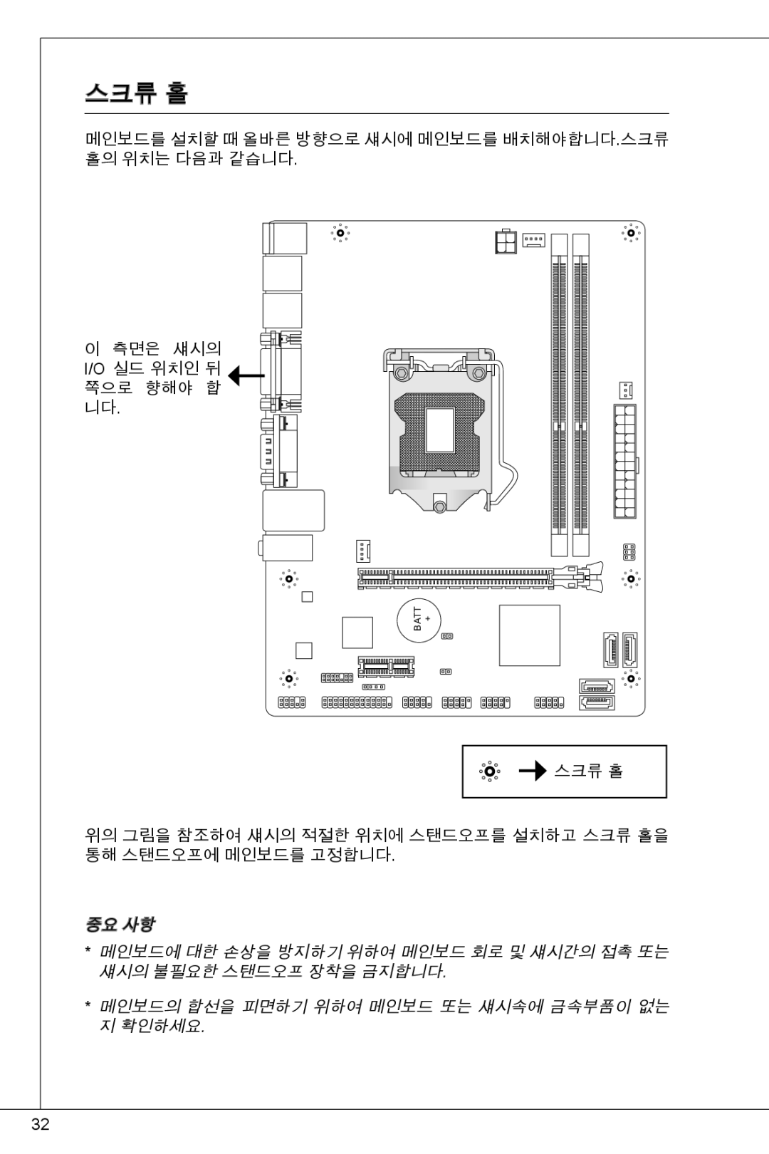 MSI H61M-P31/W8 manual 스크류 홀 