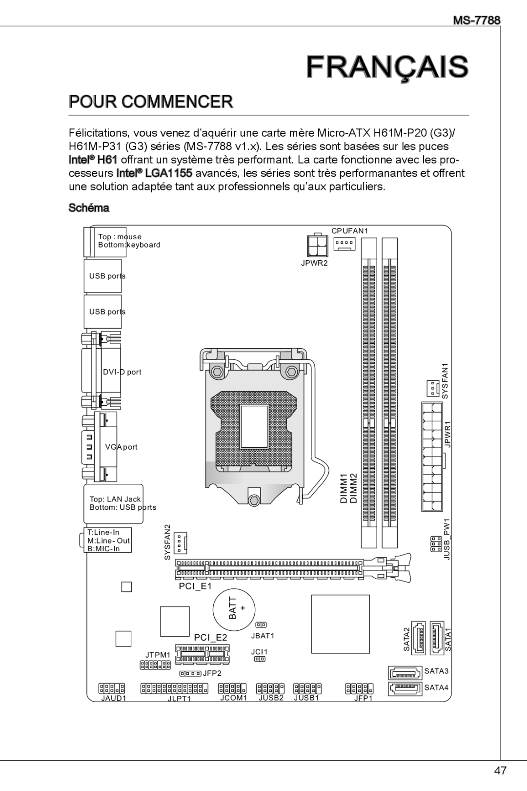 MSI H61M-P31/W8 manual FrançaiS, Pour coMMencer 