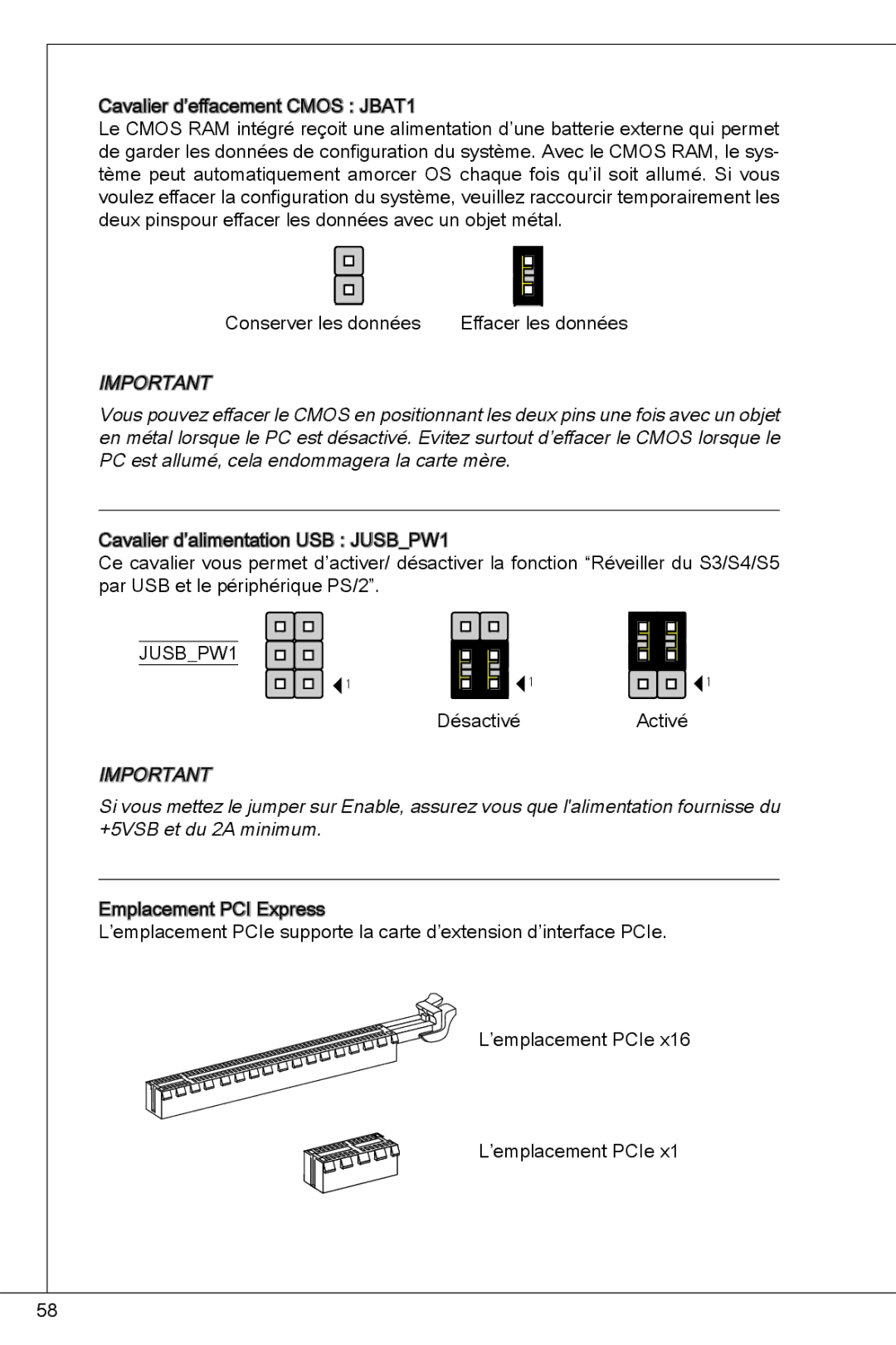 MSI H61M-P31/W8 manual Fonction Réveiller du S3/S4/S5 DésactivéActivé 