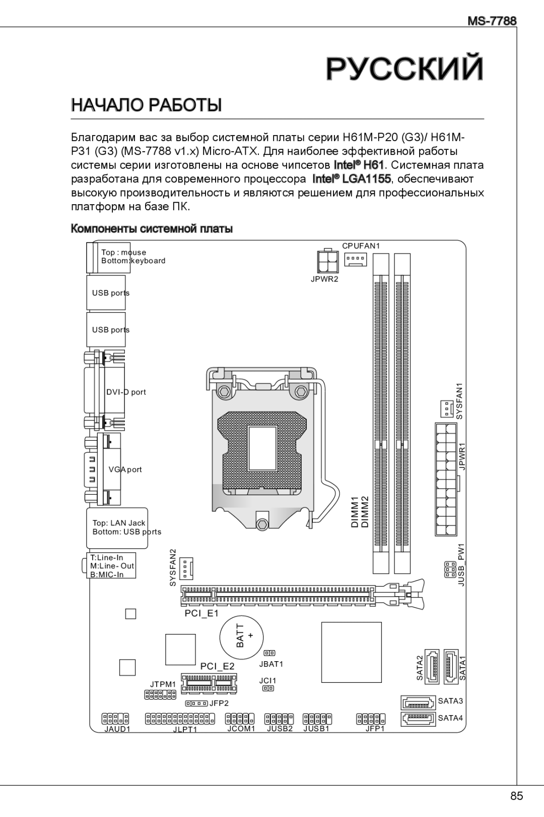 MSI H61M-P31/W8 manual Русский 