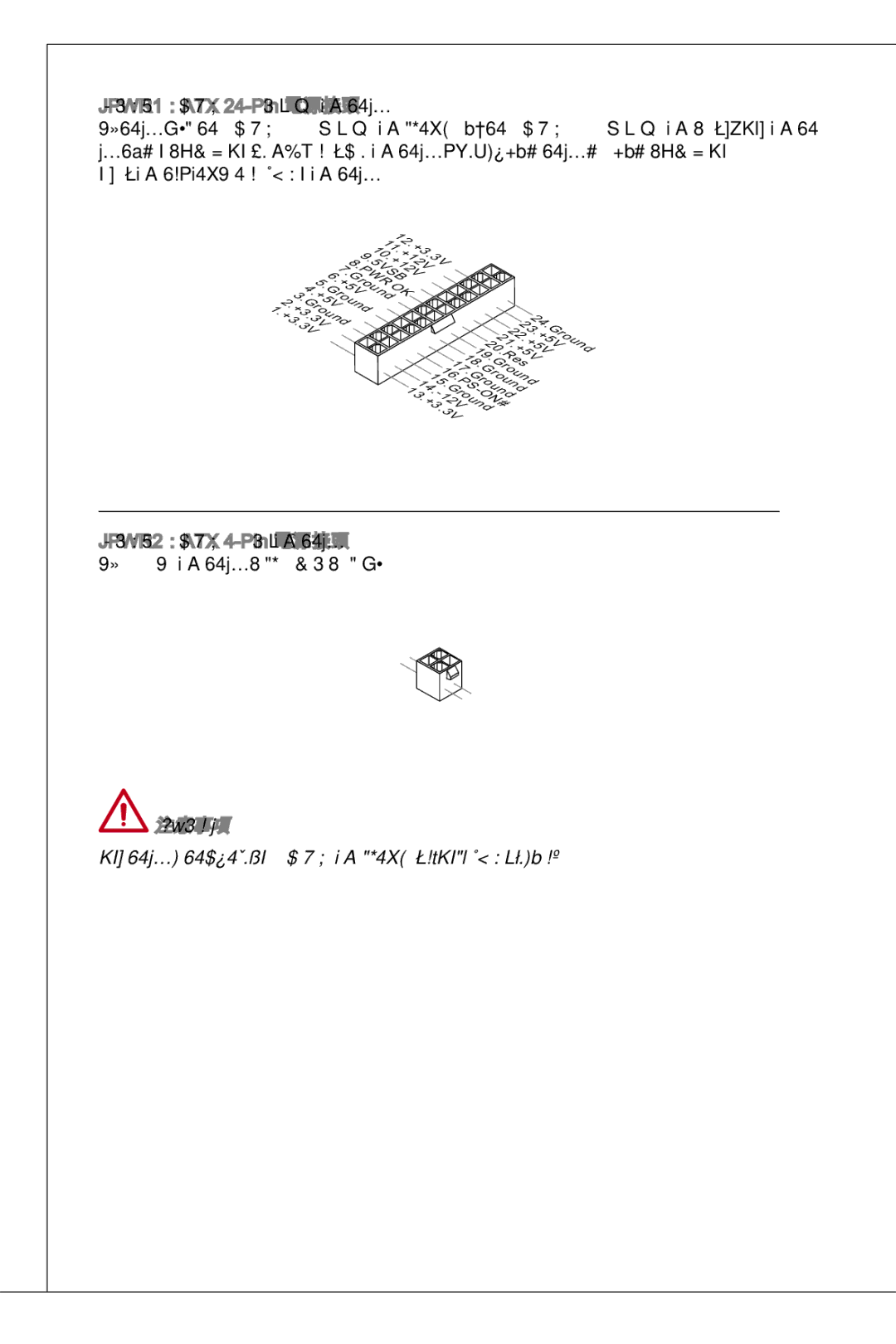 MSI H61M-P32/W8 manual 本接頭用來接 ATX 24-pin電源供應器。連接 ATX 24-pin電源時，請確認電源接 