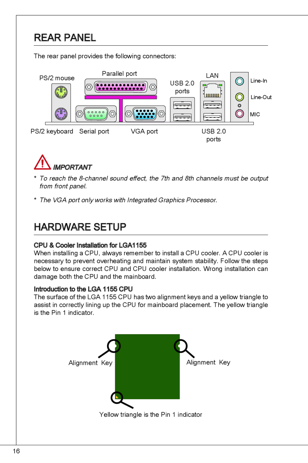 MSI H61M-P32/W8 manual Rear Panel 