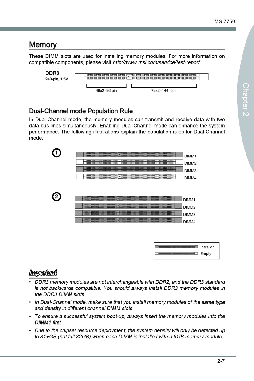 MSI H67A-G43 (B3) manual Memory, Dual -Channel mode Population Rule 