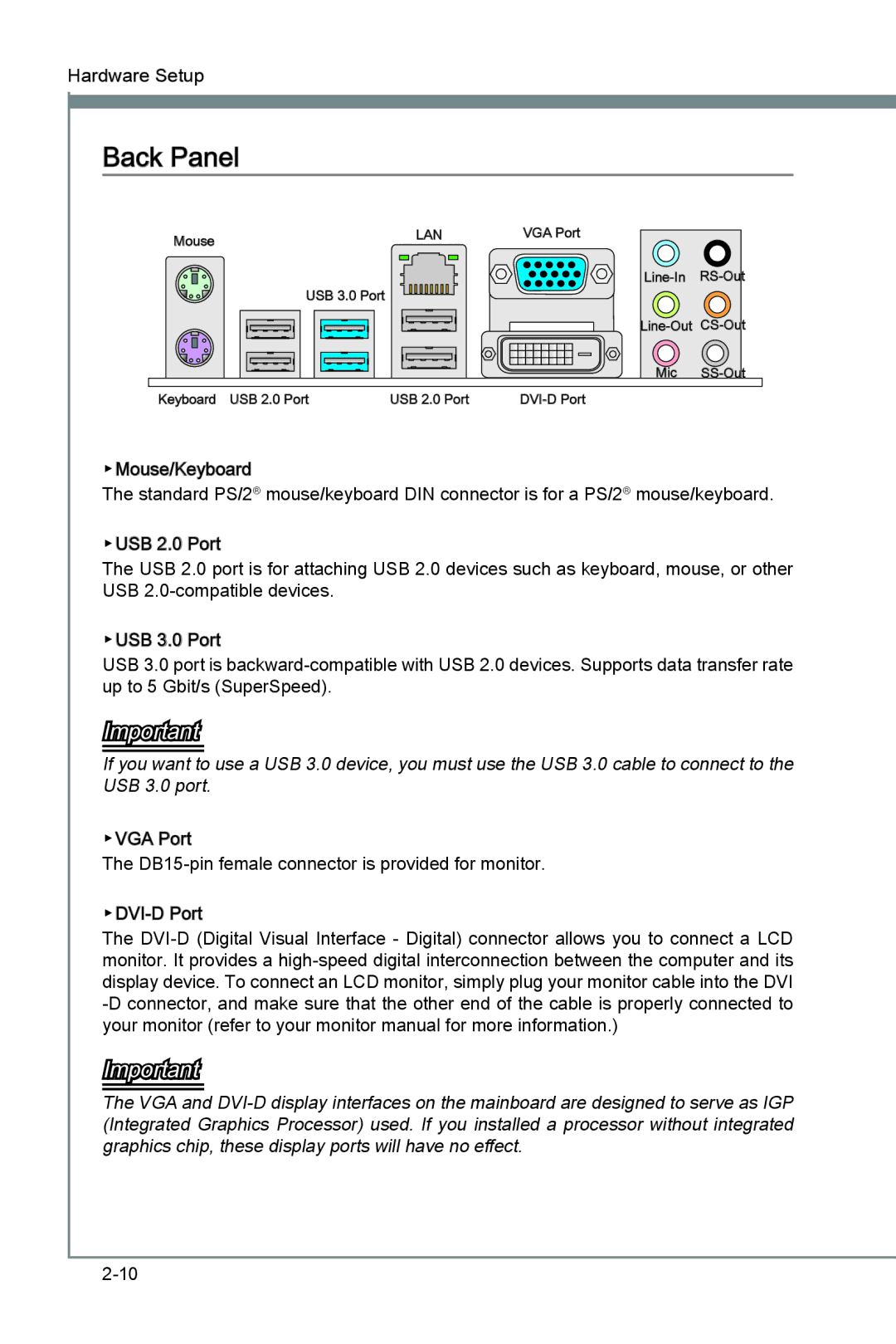 MSI H67A-G43 (B3) manual Back Panel, Lan 