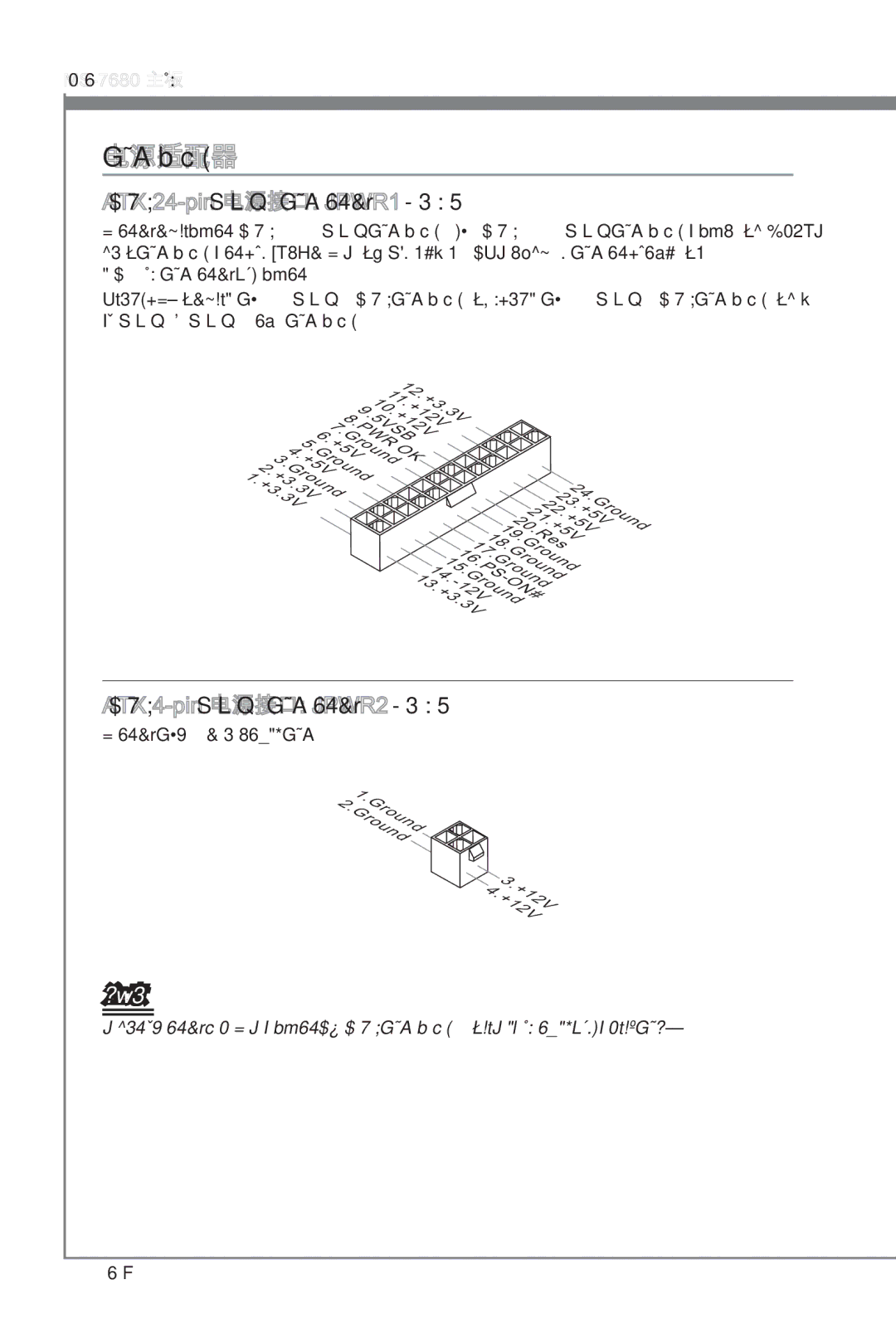 MSI H67MS-E23 (B3) manual 电源适配器, ATX 24-pin 电源接口 JPWR1, ATX 4-pin 电源接口 JPWR2, Sc-12 