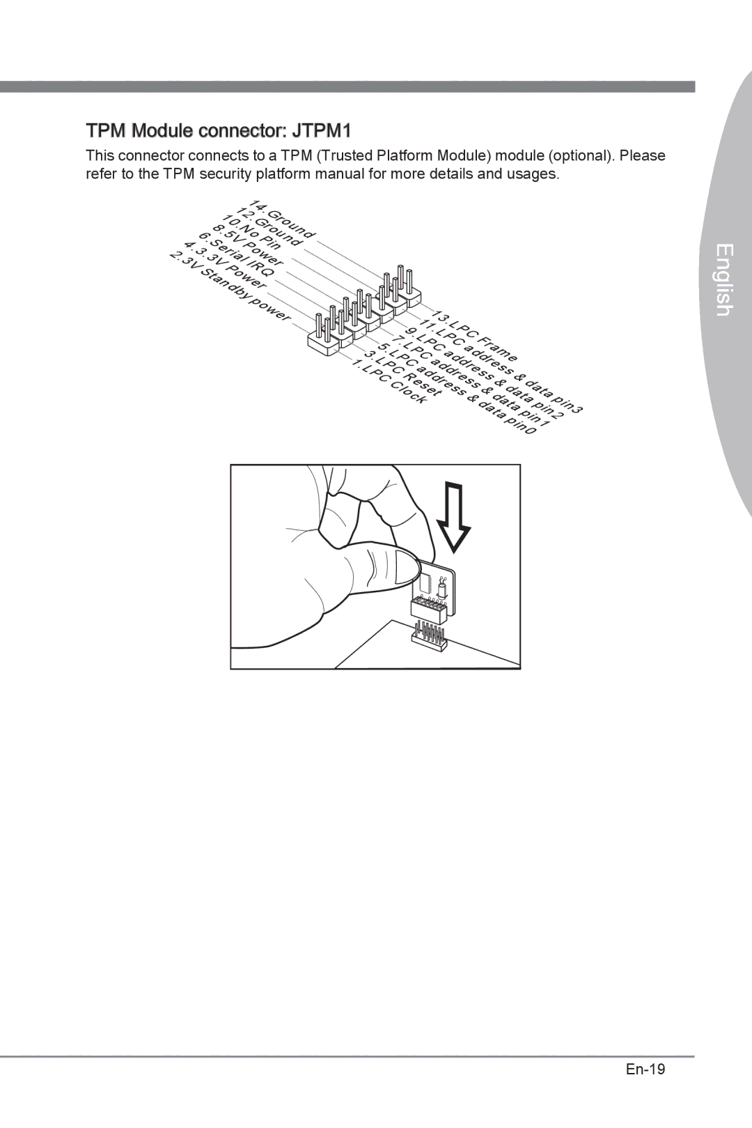 MSI H67MS-E23 (B3) manual TPM Module connector JTPM1, En-19 