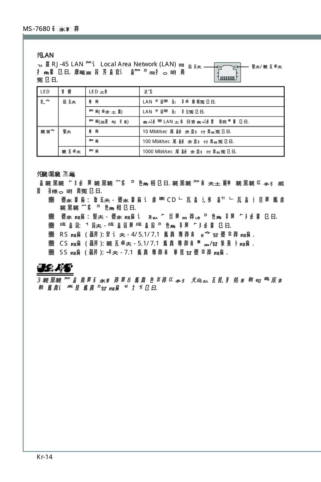 MSI H67MS-E23 (B3) manual Lan, Kr-14 