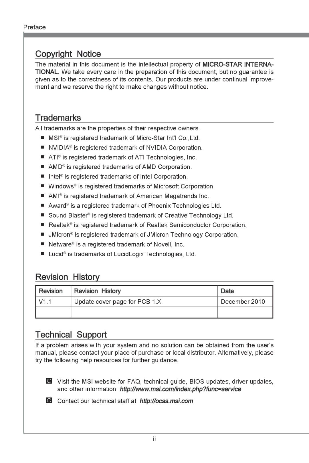 MSI H67MS-E33 (B3) manual Revision History 