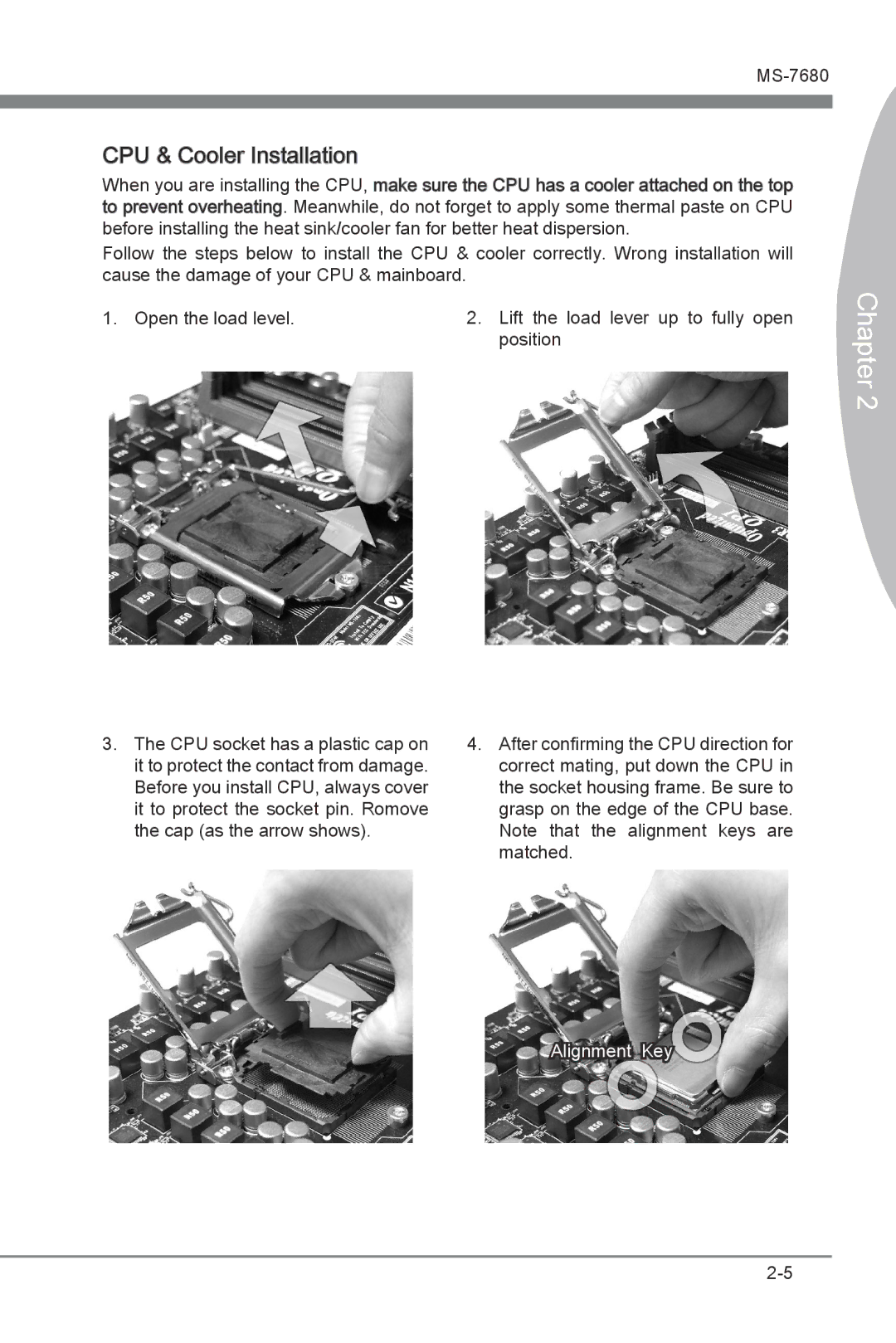 MSI H67MS-E33 (B3) manual CPU & Cooler Installation, Alignment Key 