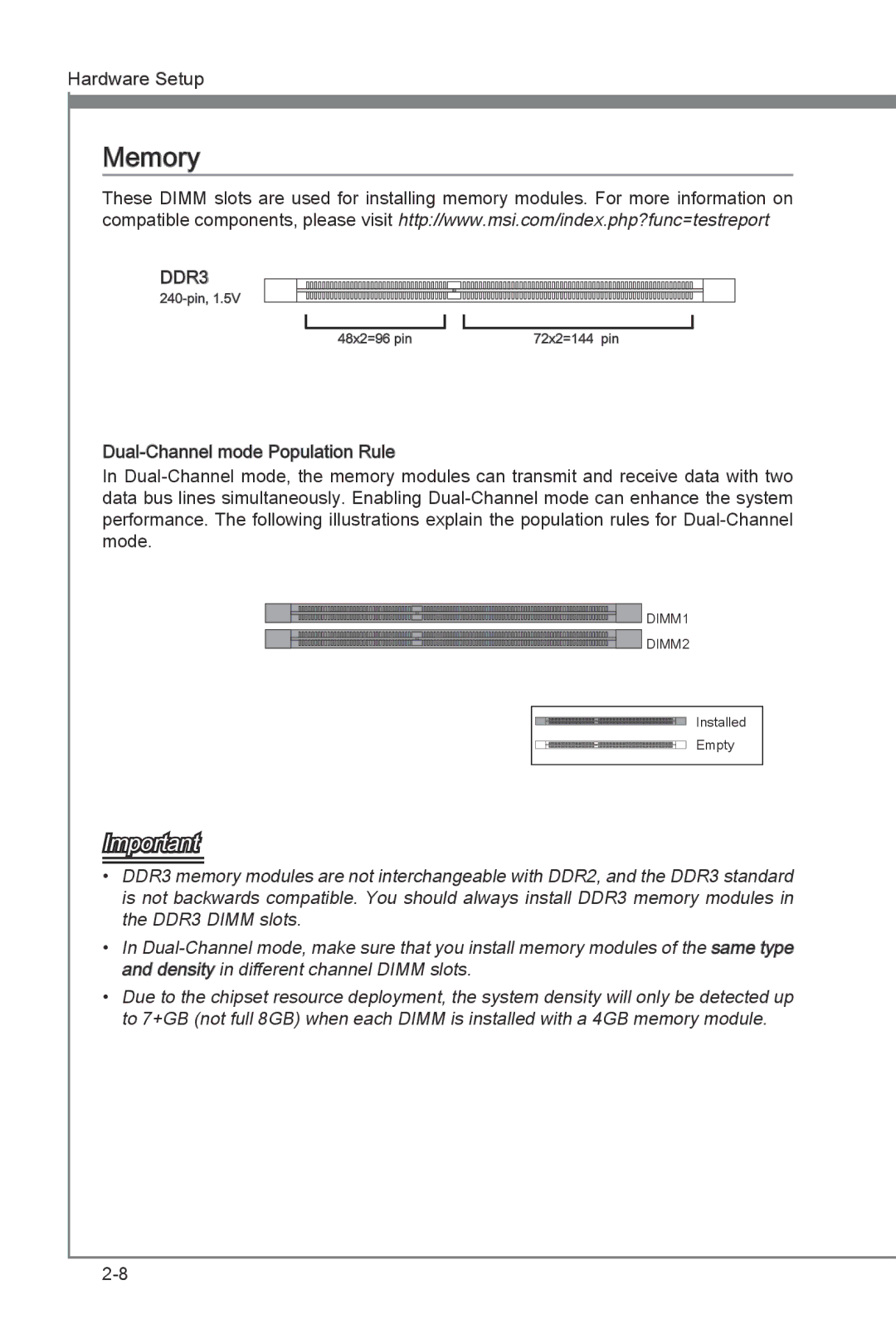 MSI H67MS-E33 (B3) manual Memory, DDR3 