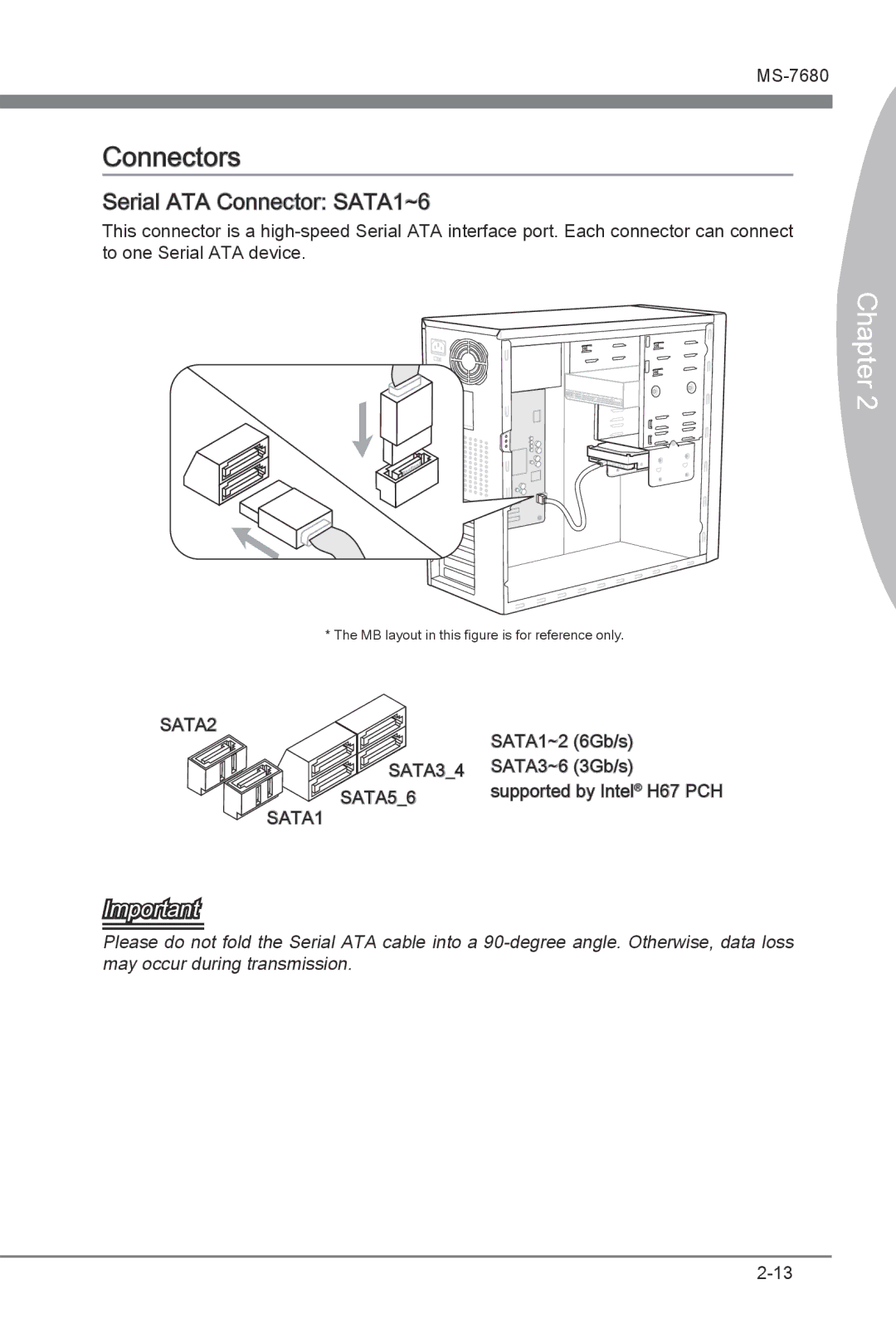 MSI H67MS-E33 (B3) manual Connectors, Serial ATA Connector SATA1~6 