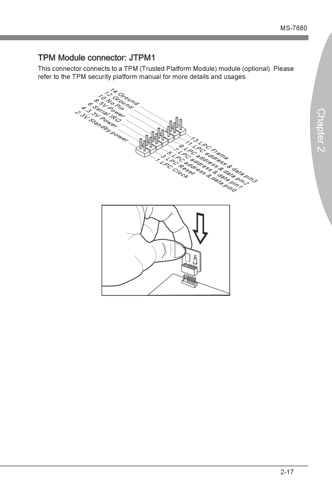 MSI H67MS-E33 (B3) manual TPM Module connector JTPM1 
