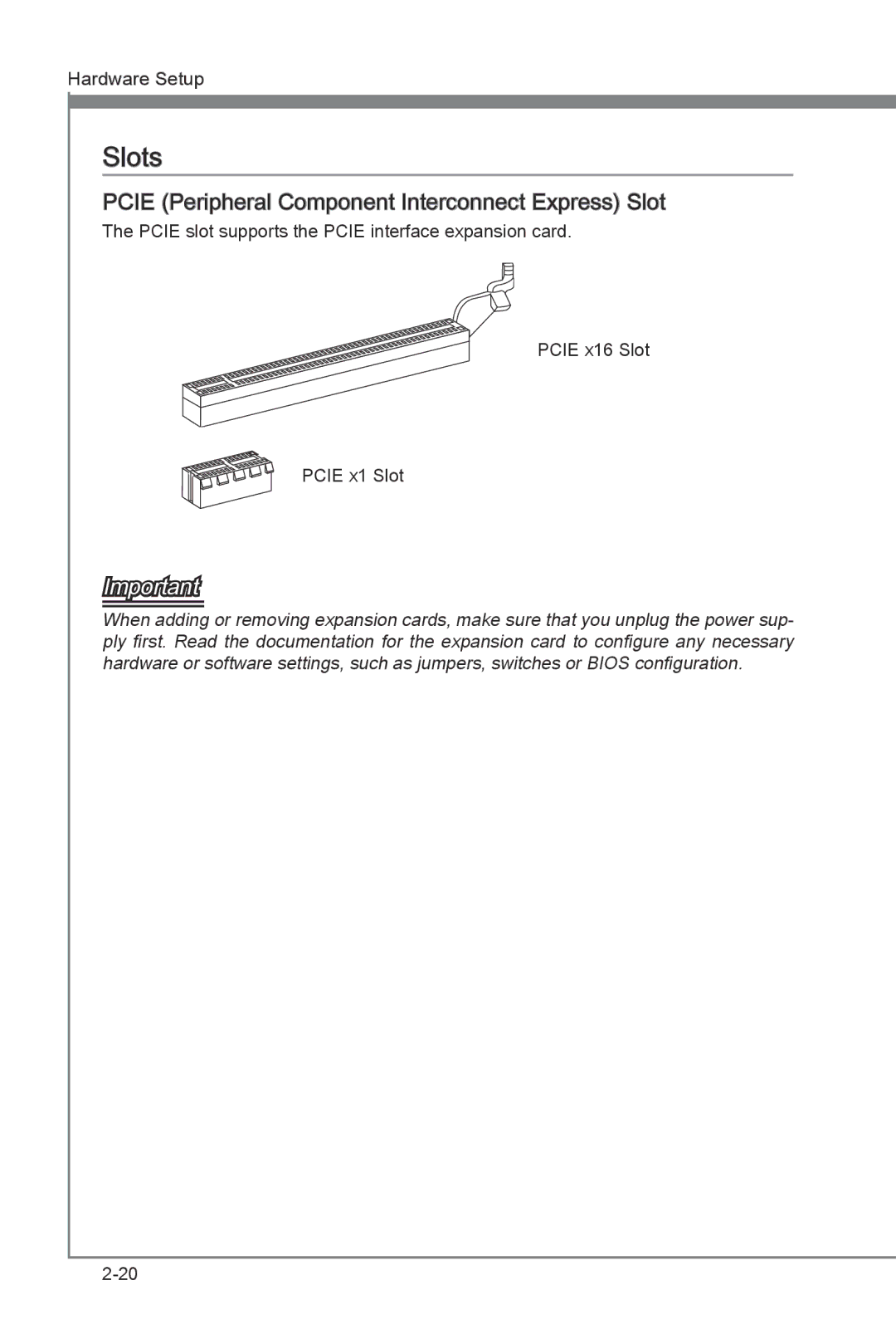 MSI H67MS-E33 (B3) manual Slots, Pcie Peripheral Component Interconnect Express Slot 