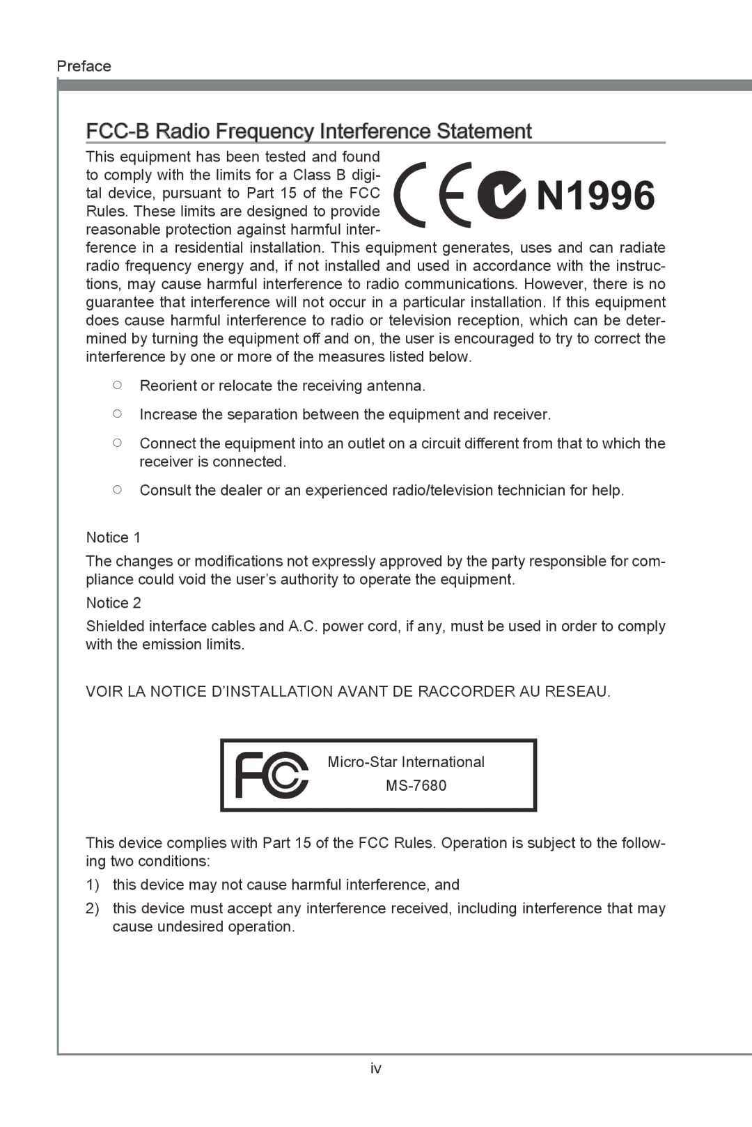 MSI H67MS-E33 (B3) manual FCC-B Radio Frequency Interference Statement 