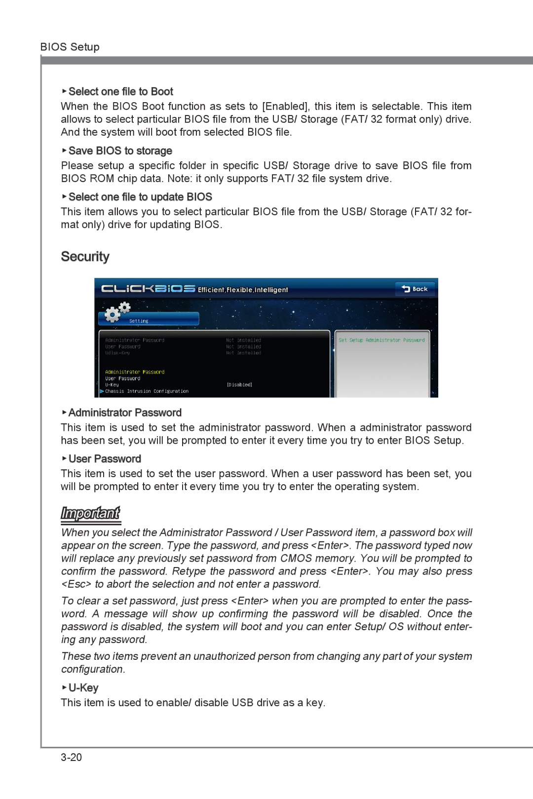 MSI H67MS-E33 (B3) manual Security 