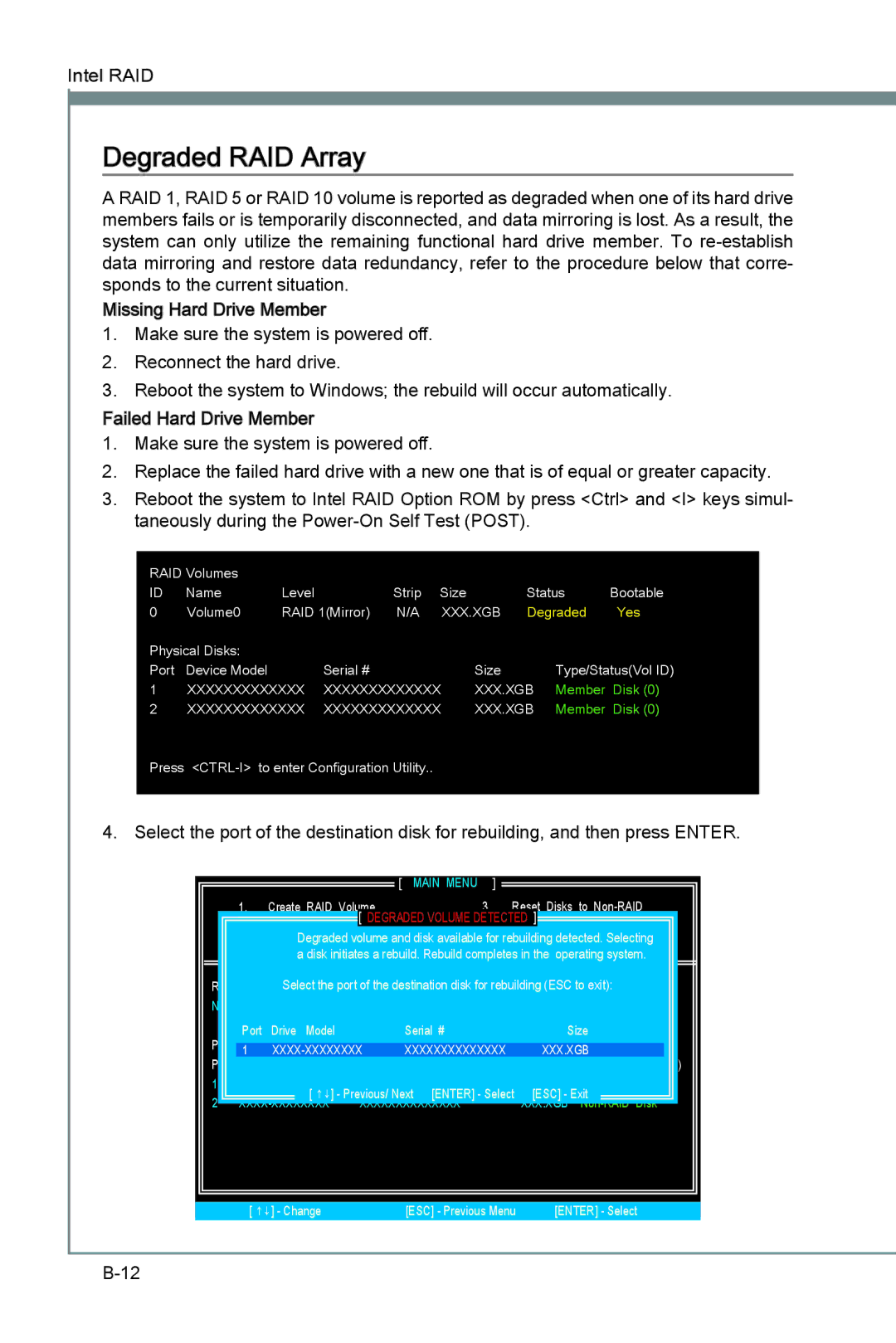 MSI H67MS-E33 (B3) manual Degraded RAID Array 