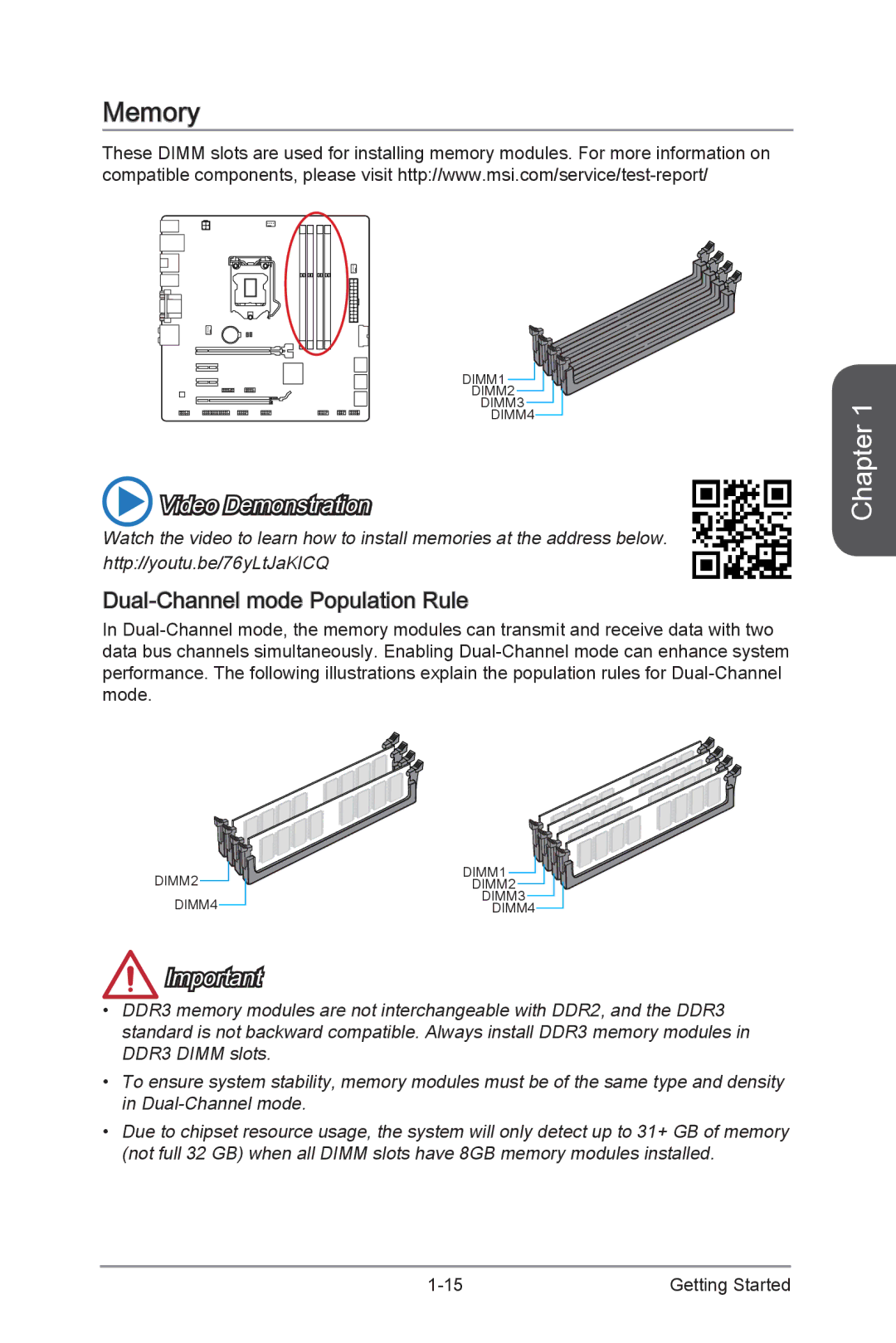 MSI H87M-G43 manual Memory, Dual -Channel mode Population Rule 