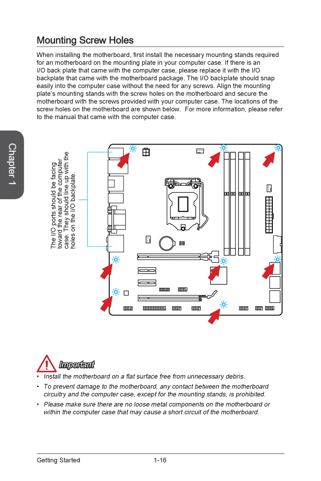 MSI H87M-G43 manual Mounting Screw Holes 