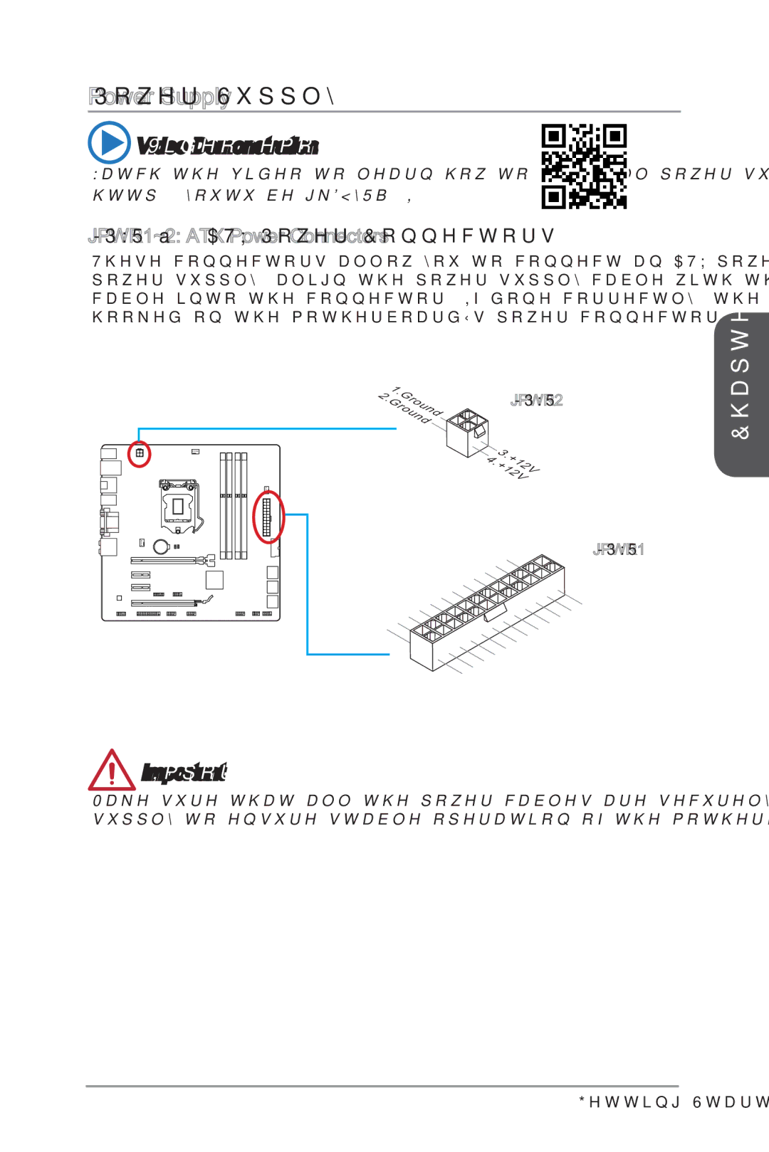 MSI H87M-G43 manual Power Supply, JPWR1~2 ATX Power Connectors, JPWR2 