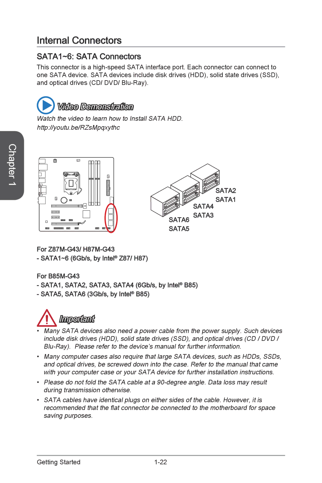 MSI H87M-G43 manual Internal Connectors, SATA1~6 Sata Connectors, SATA2 SATA4 SATA6 SATA3 SATA5 