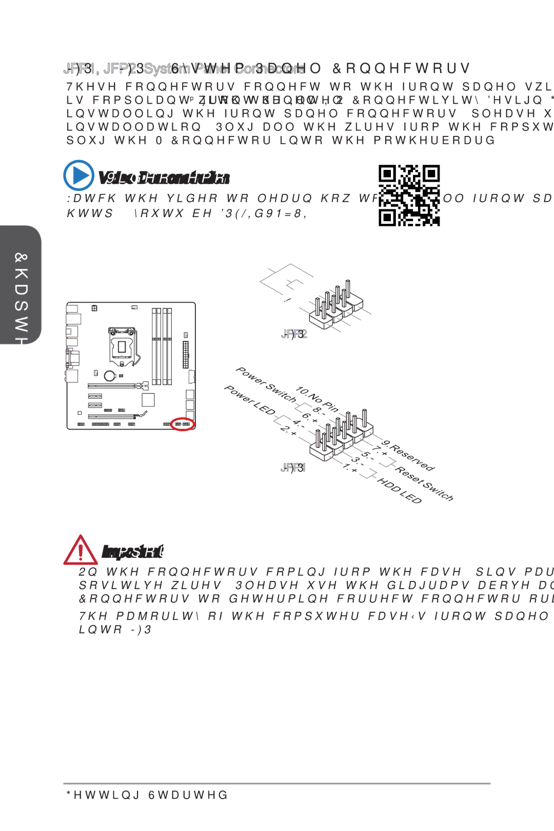 MSI H87M-G43 manual JFP1, JFP2 System Panel Connectors 