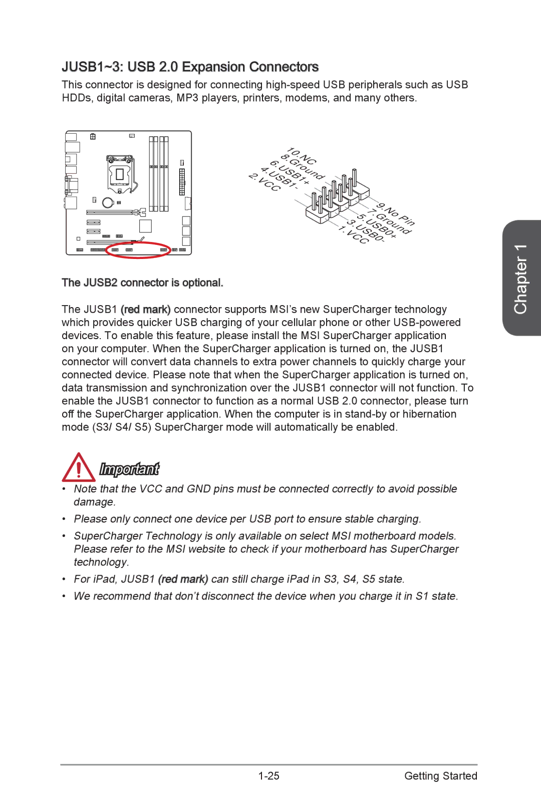 MSI H87M-G43 manual JUSB1~3 USB 2.0 Expansion Connectors 