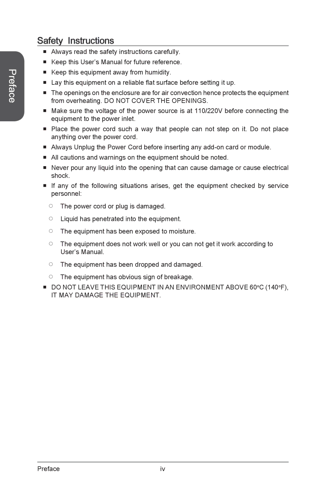 MSI H87M-G43 manual Safety Instructions, IT MAY Damage the Equipment 