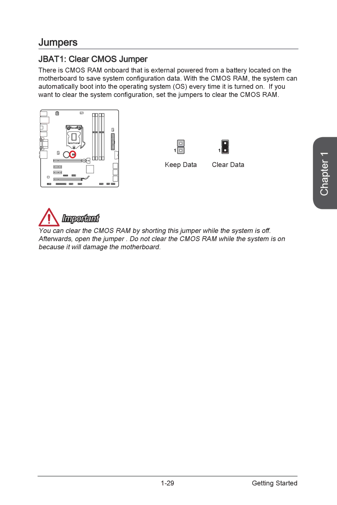 MSI H87M-G43 manual Jumpers, JBAT1 Clear Cmos Jumper 