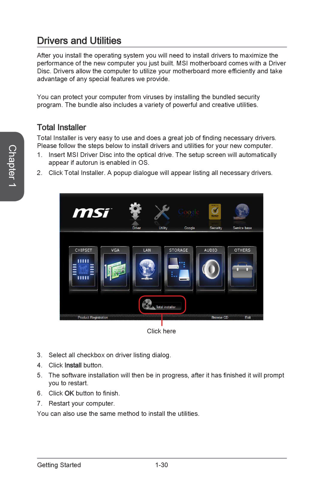 MSI H87M-G43 manual Drivers and Utilities, Total Installer 