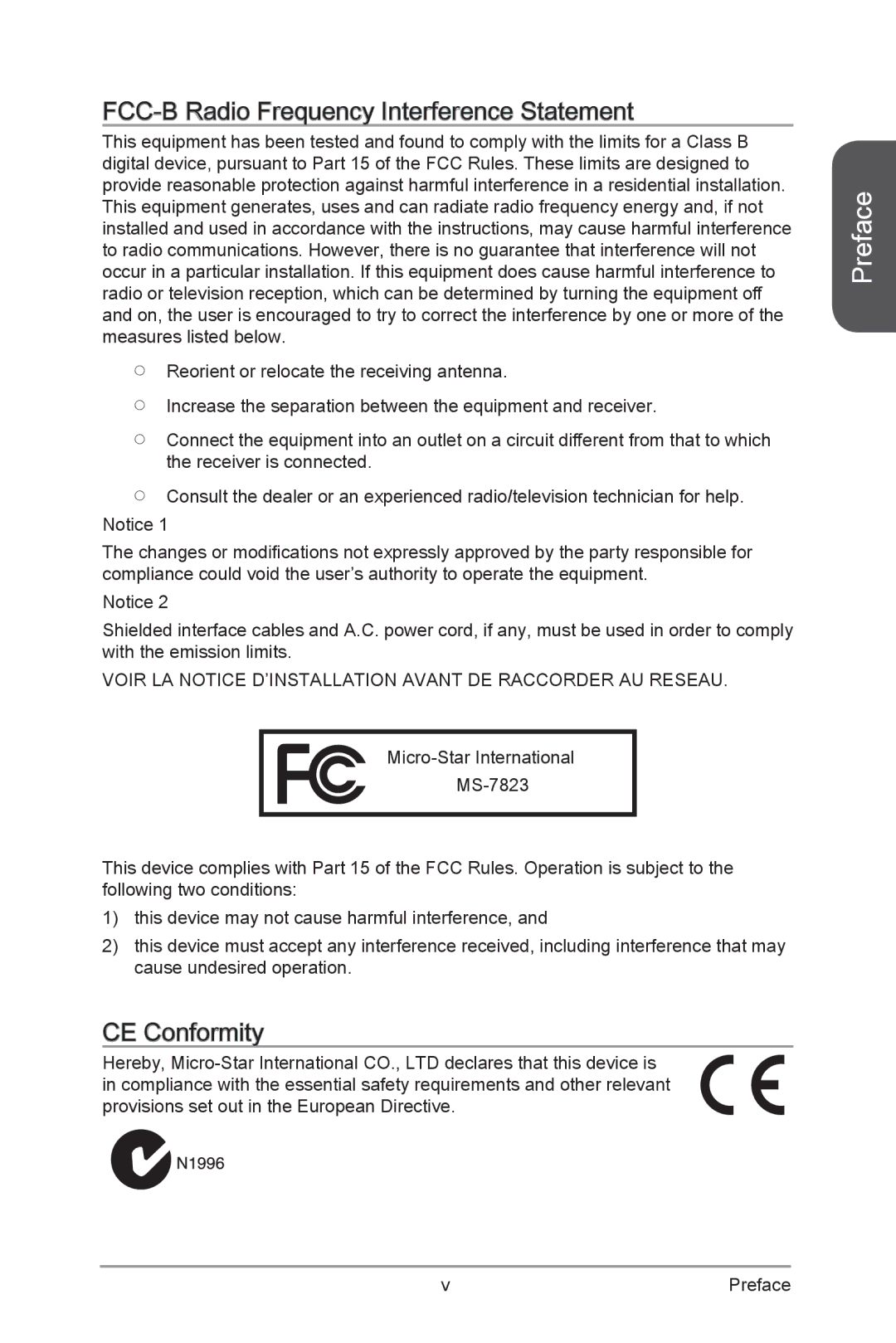 MSI H87M-G43 FCC-B Radio Frequency Interference Statement, Voir LA Notice D’INSTALLATION Avant DE Raccorder AU Reseau 