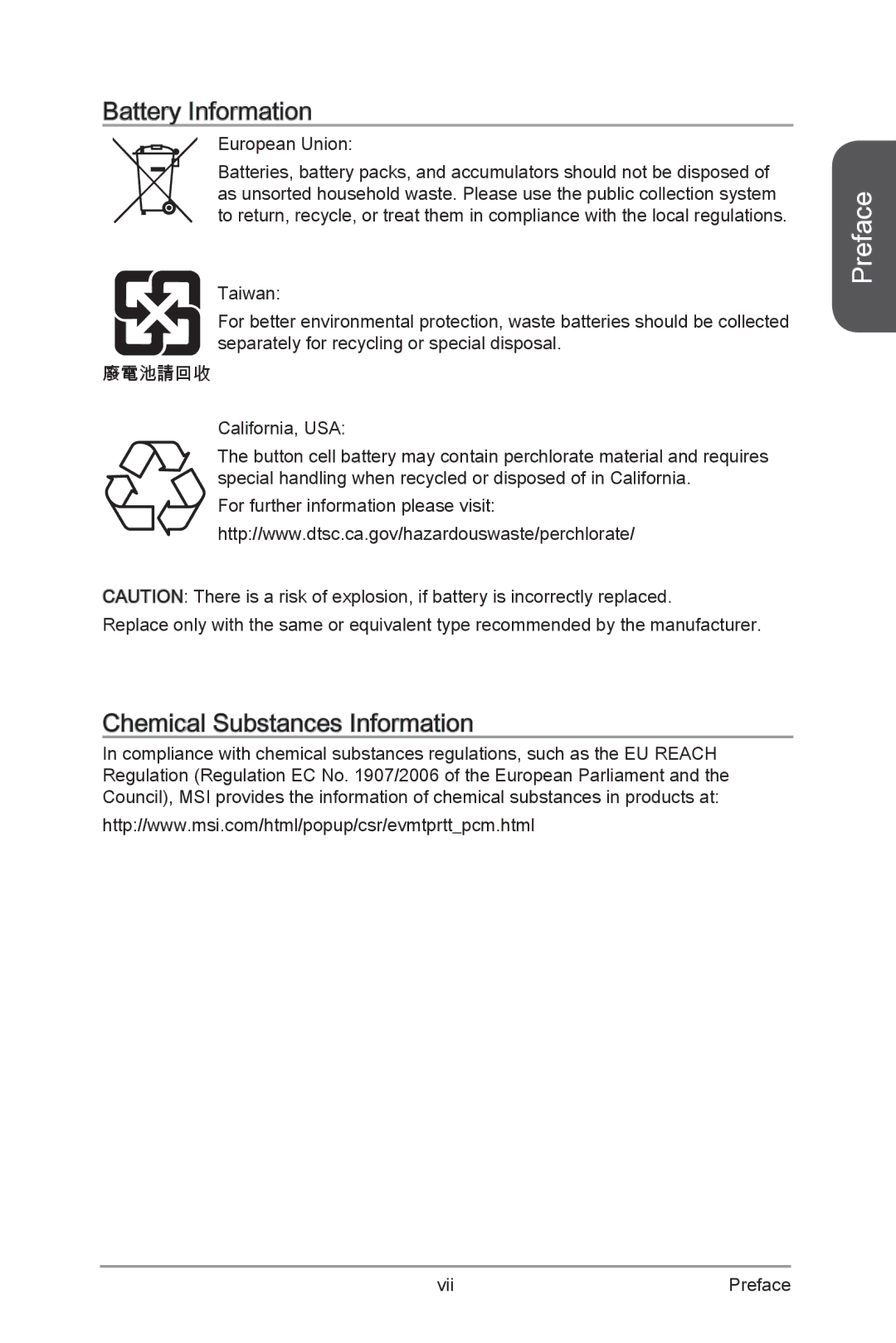 MSI H87M-G43 manual Battery Information 