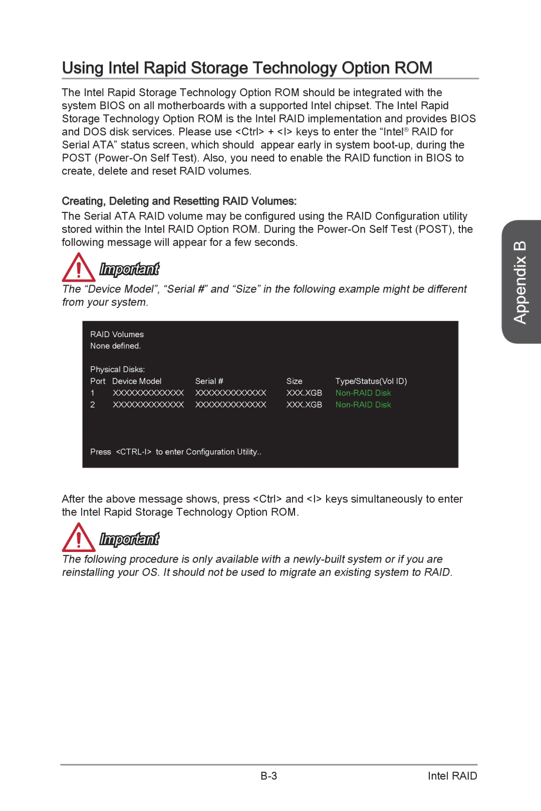 MSI H87M-G43 manual Using Intel Rapid Storage Technology Option ROM 