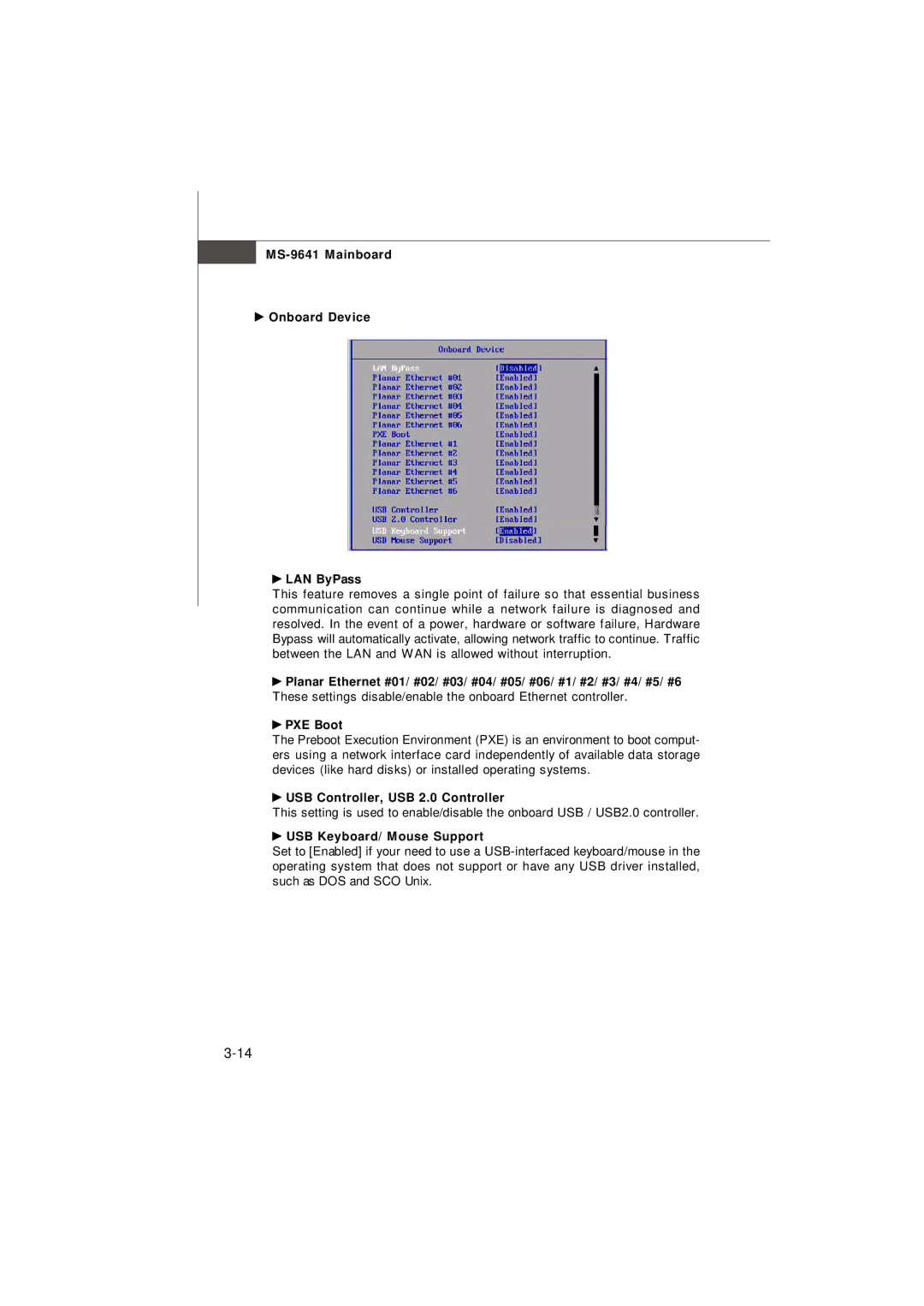 MSI Keeper 945GM manual MS-9641 Mainboard Onboard Device LAN ByPass, USB Controller, USB 2.0 Controller 