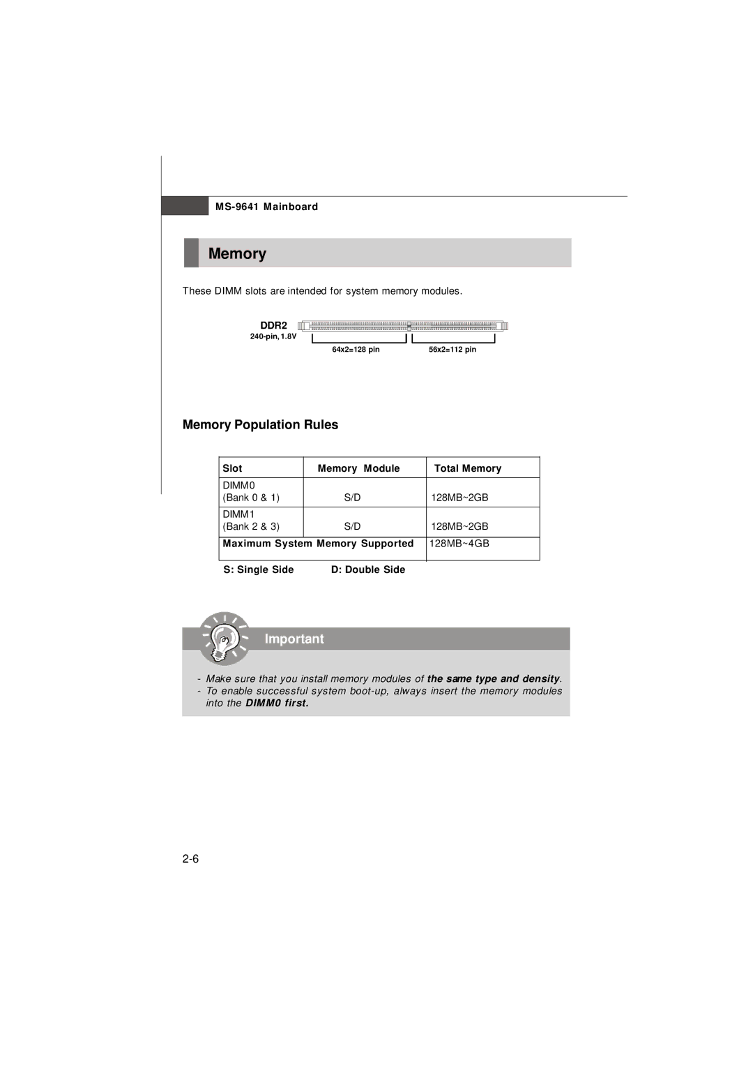 MSI Keeper 945GME manual Memory Population Rules, DDR2 