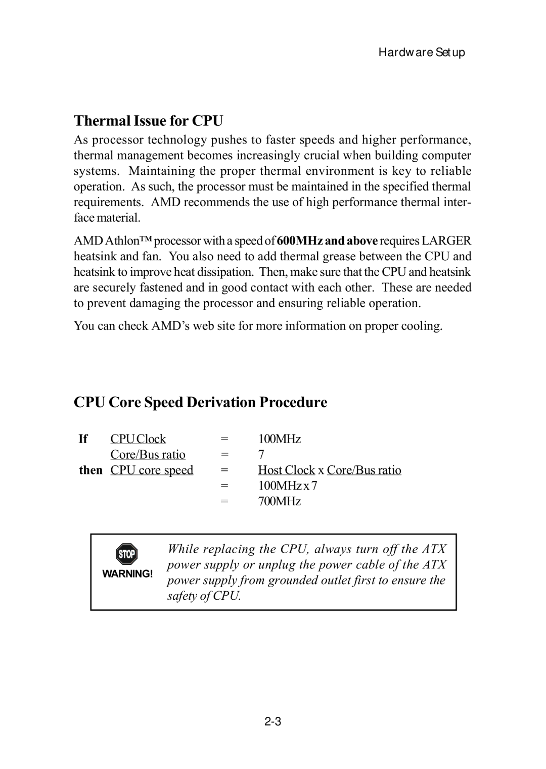 MSI ms-6382 manual Thermal Issue for CPU, CPU Core Speed Derivation Procedure 