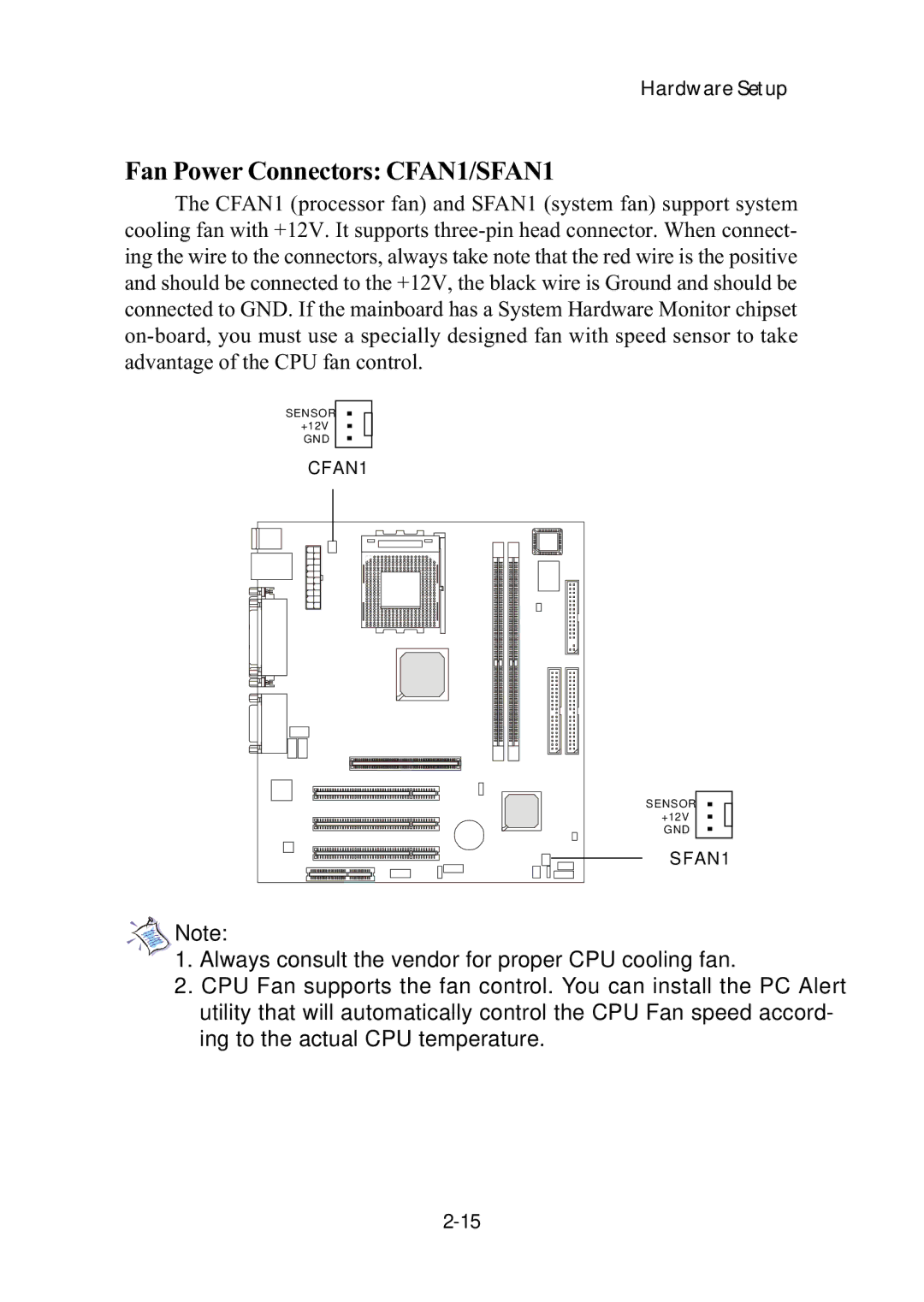 MSI ms-6382 manual Fan Power Connectors CFAN1/SFAN1 