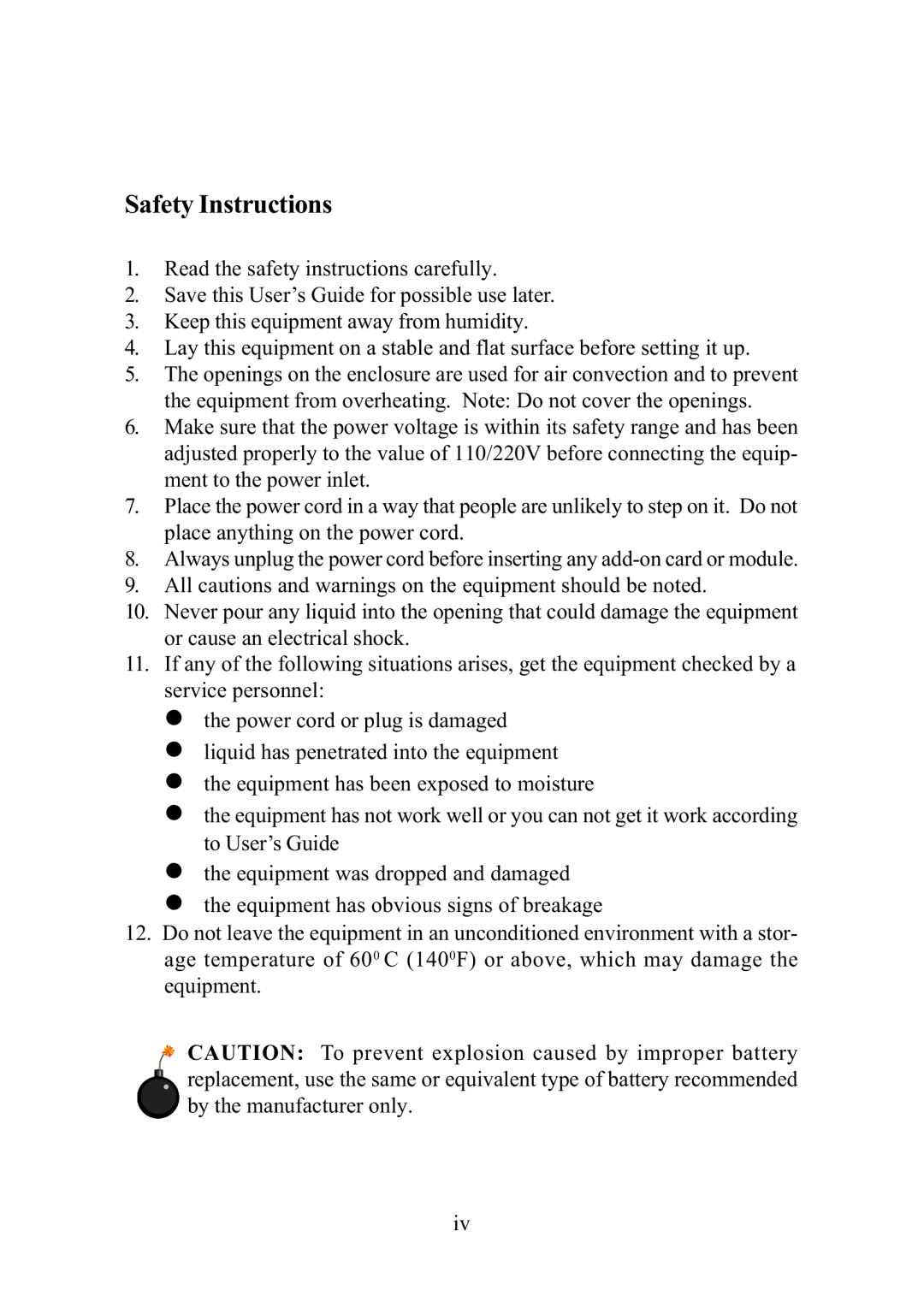 MSI ms-6382 manual Safety Instructions 