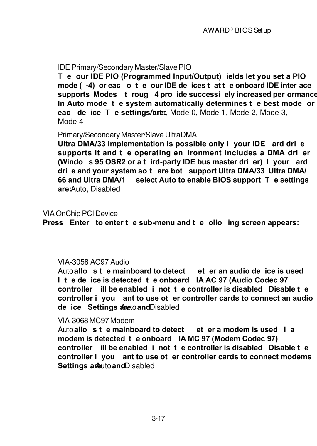 MSI ms-6382 manual Award Bios Setup 