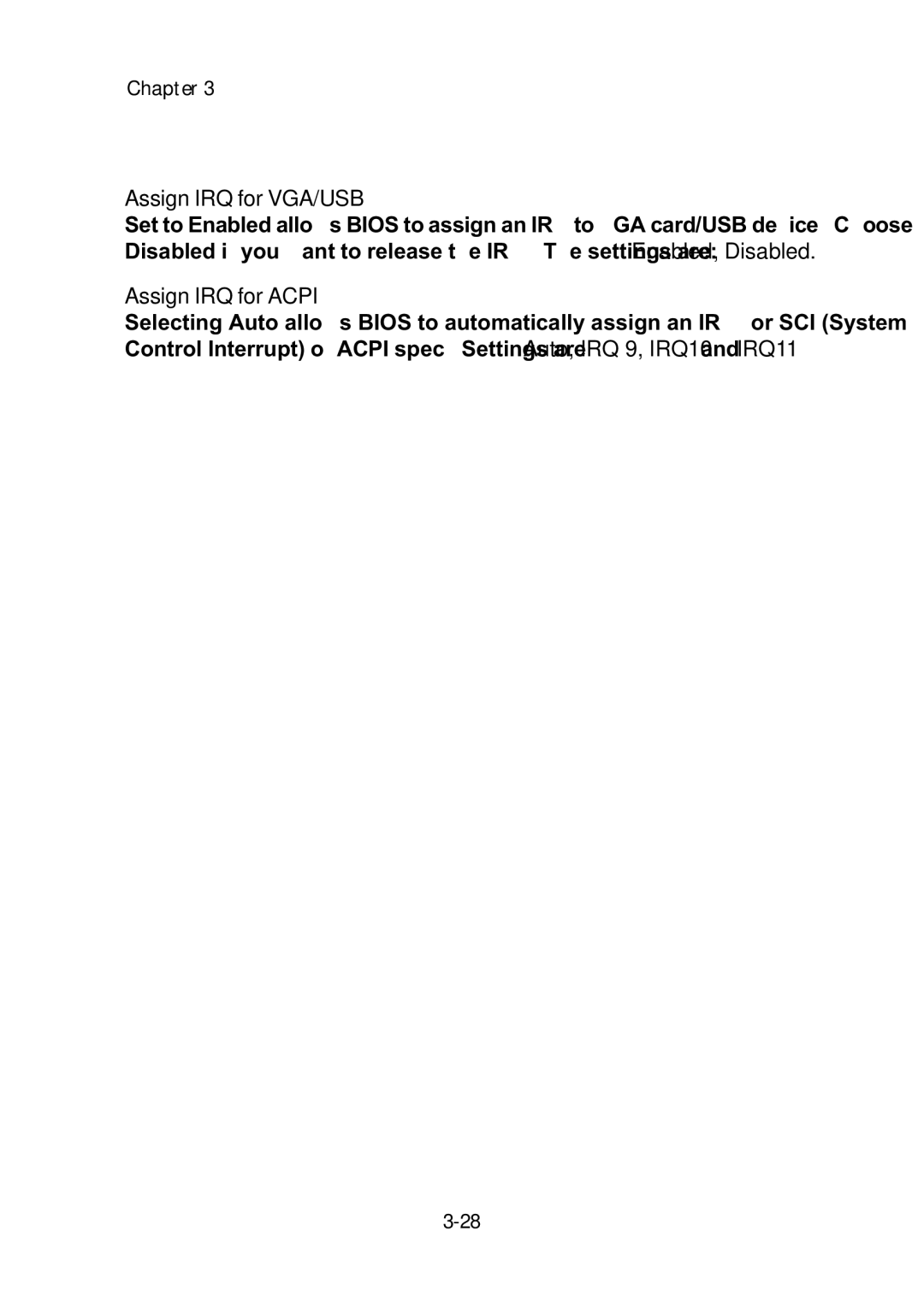 MSI ms-6382 manual Assign IRQ for VGA/USB, Assign IRQ for Acpi 