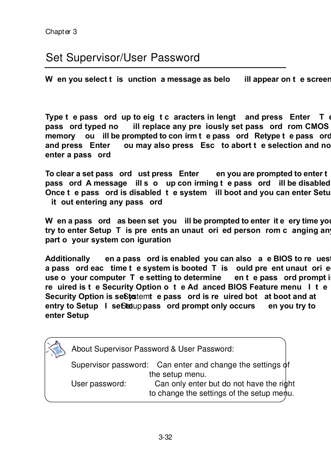 MSI ms-6382 manual Set Supervisor/User Password 