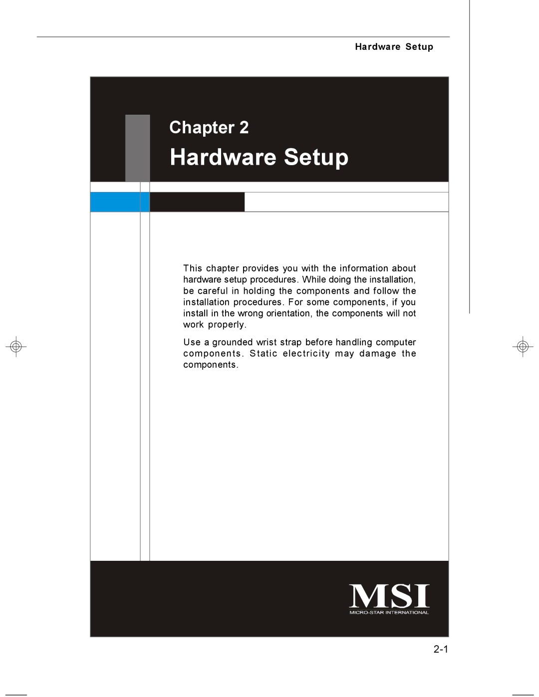 MSI MS-7255 manual Hardware Setup 