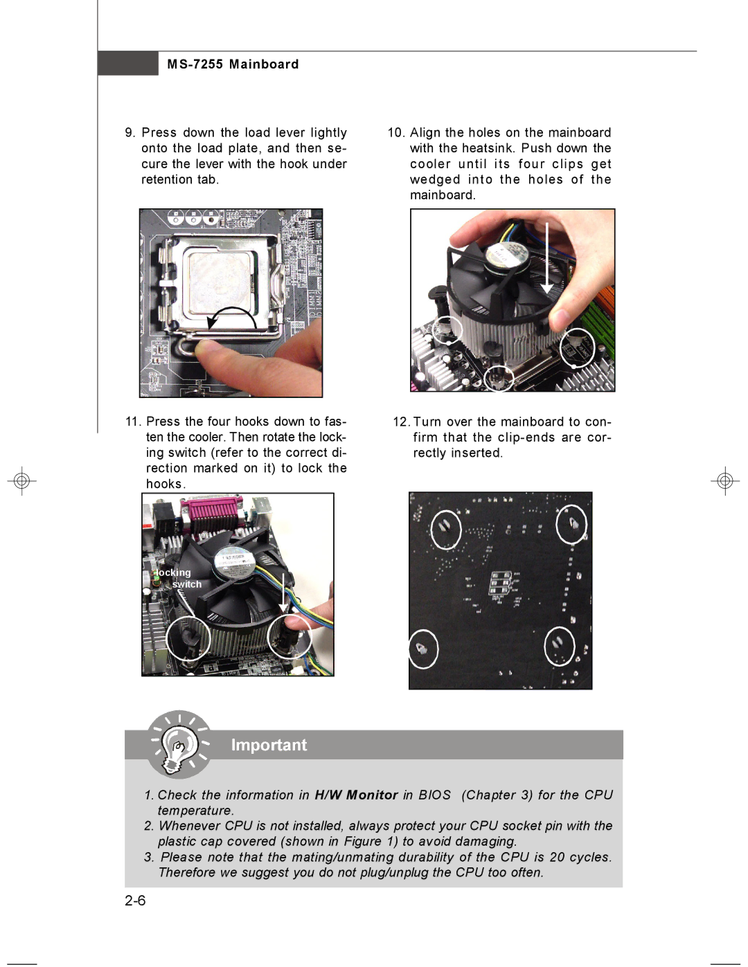 MSI MS-7255 manual Locking switch 